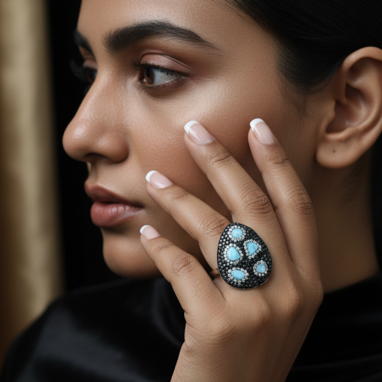 Leaf Design Ring With Stone