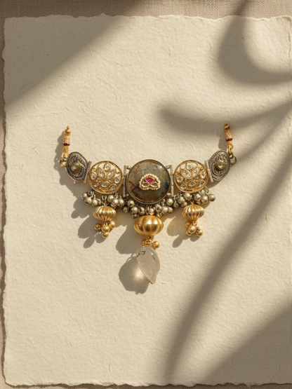 Flower Design Choker With Pink Stone