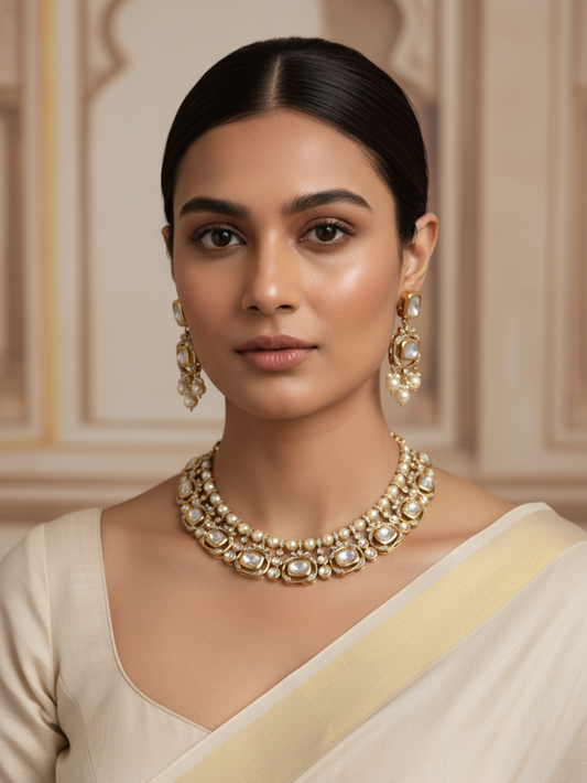 Kundan Style Necklace with Earrings