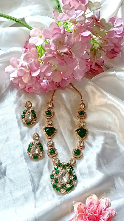 Gemstone  white polki work with floral large pendant Neckpiece