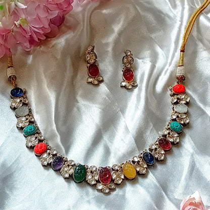 Meenakari multicoloured gemstone neckpiece