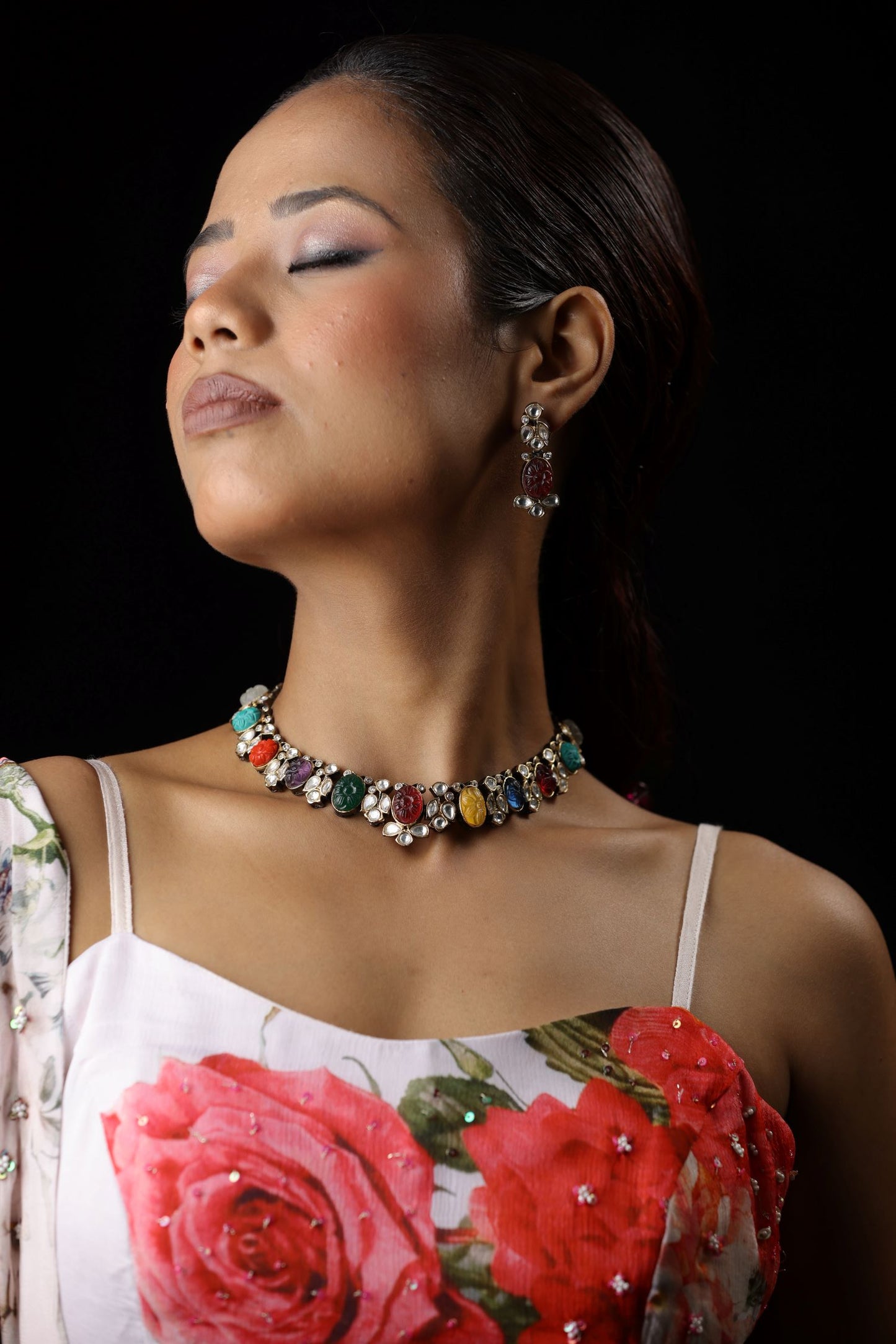 Meenakari multicoloured gemstone neckpiece