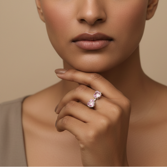Blush Pink Twin Heart Ring