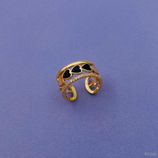 Heart Gold Enamel Copper Adjustable Ring