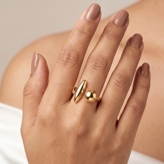 Ball And Oval Shape Free Size Ring