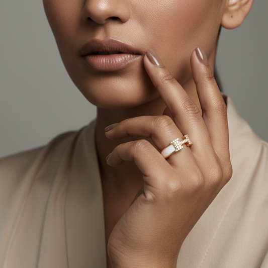 Elegant White Enamel Cross Ring  Minimal Gold Statement Ring for Women