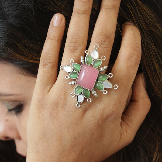 Silver Statement Pink Stone Ring