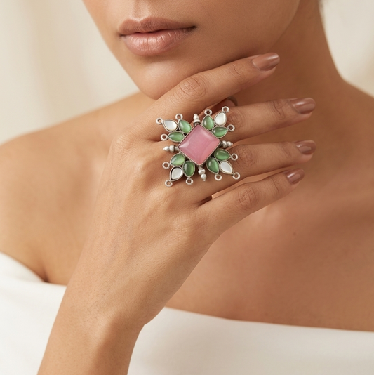 Silver Statement Pink Stone Ring