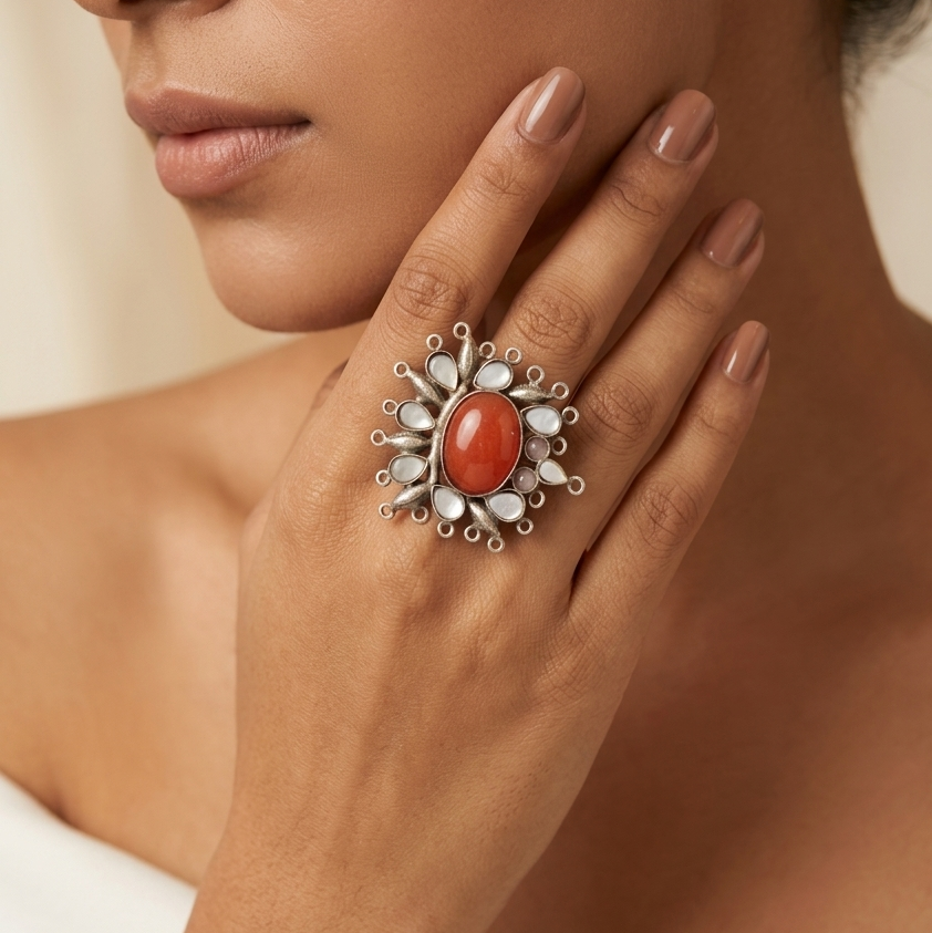 Silver Semi Precious Stone Ring