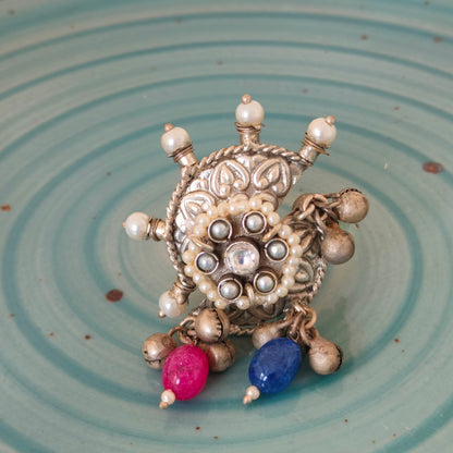 Silver Flower Design Ring With Stone