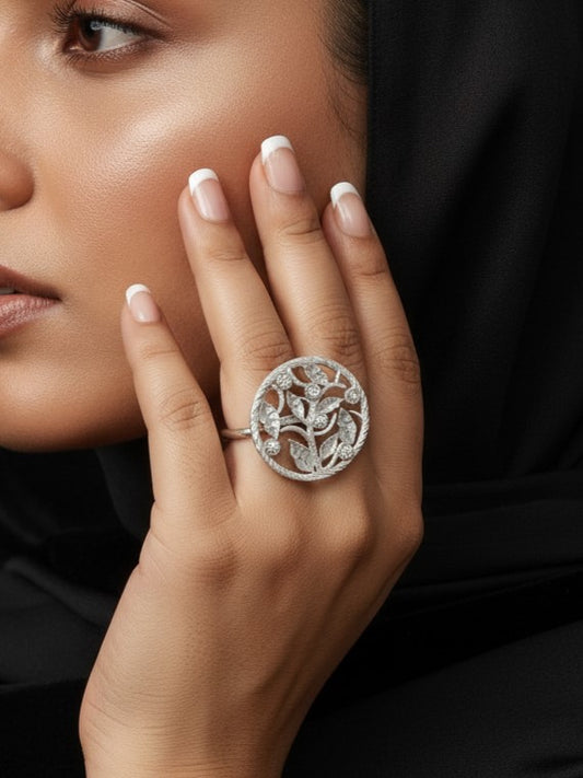 Statement Silver Leaf Design Ring