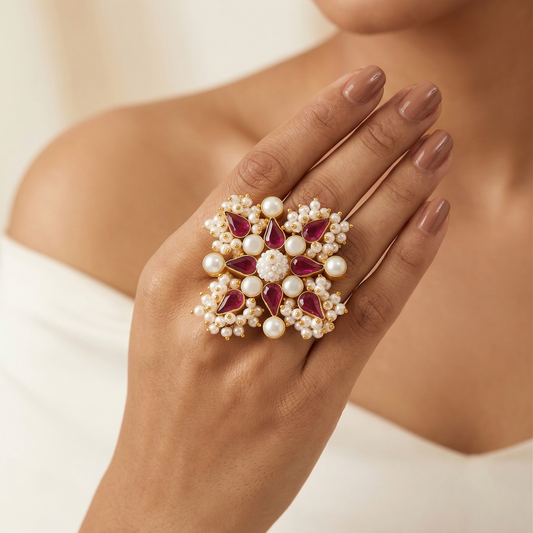Ruby And Pearl Stone Ring
