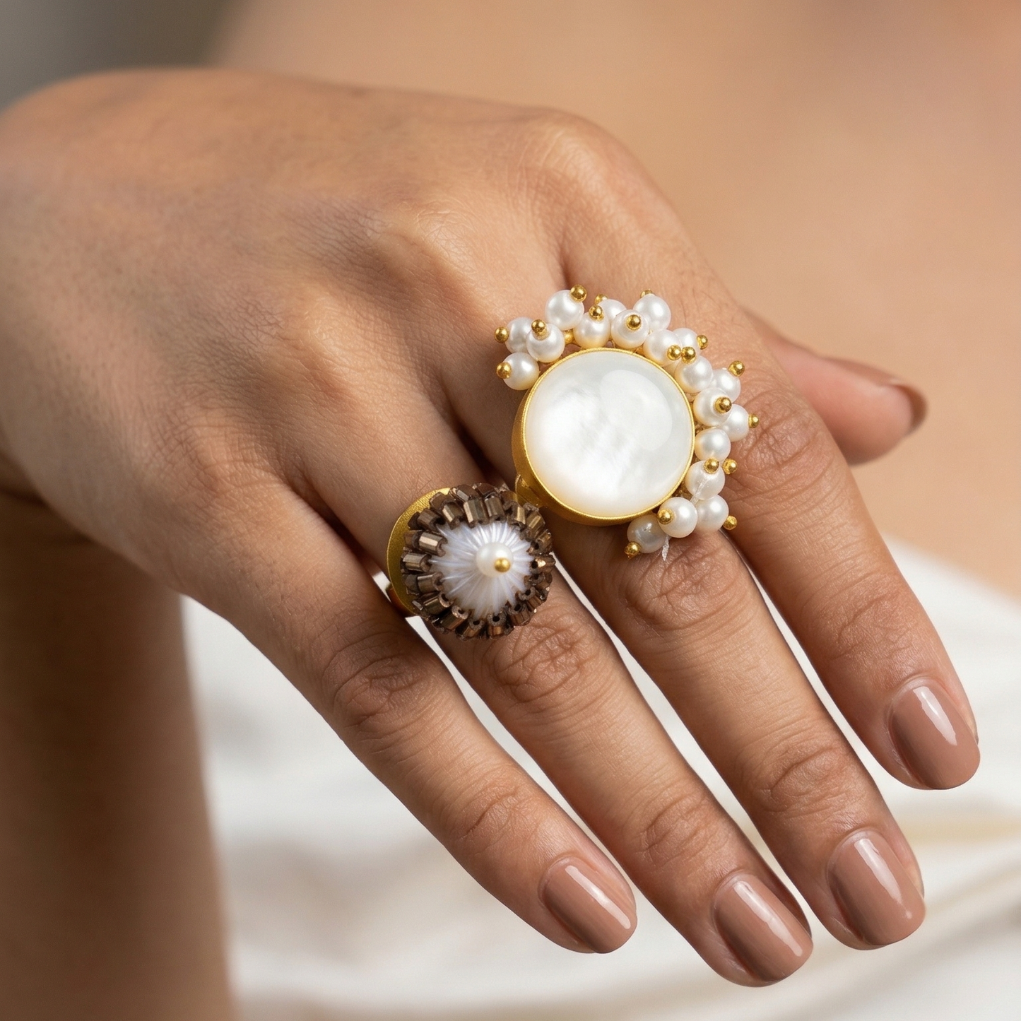 Opal Stone With Pearl Studded Ring