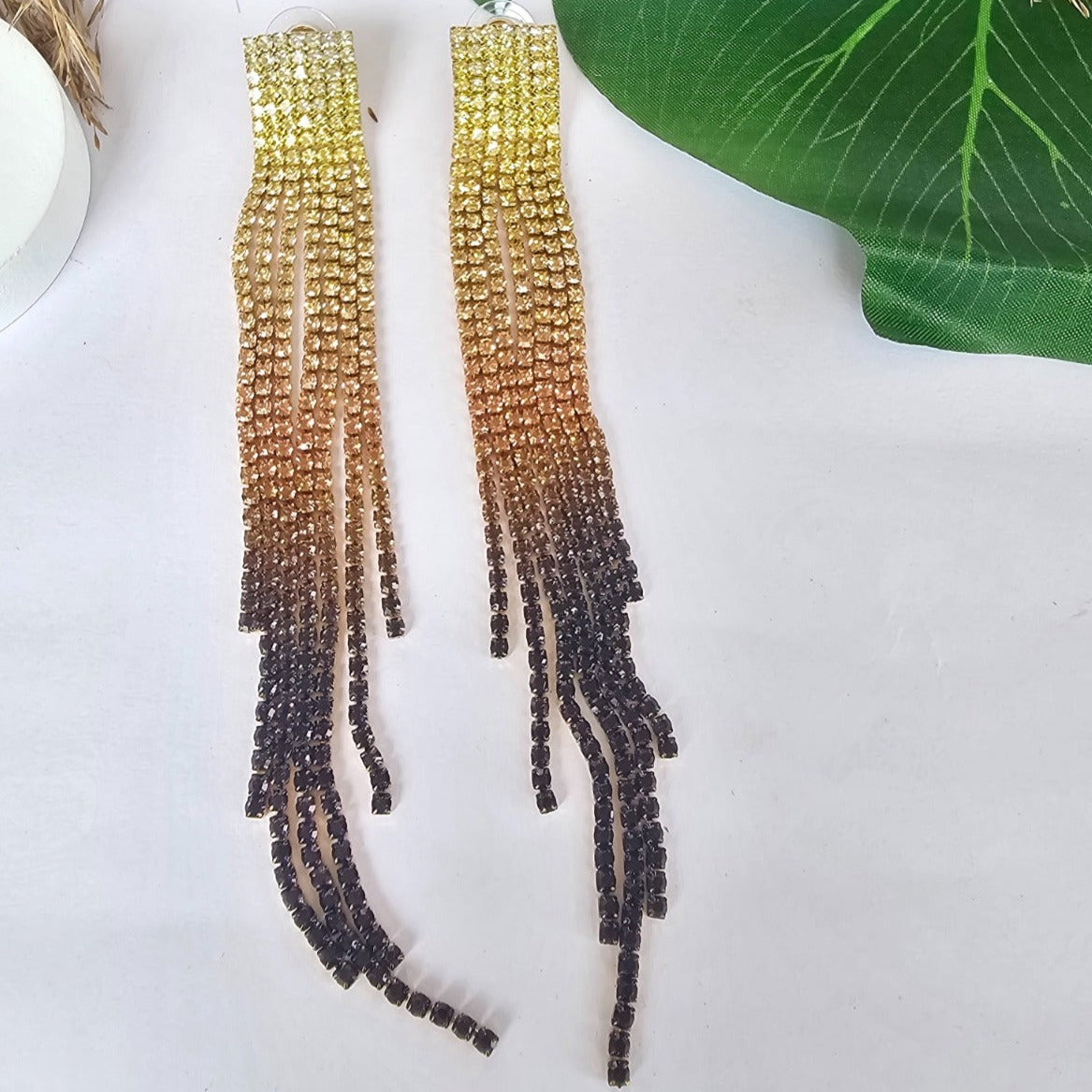 Black Stone Long Tassel Earring