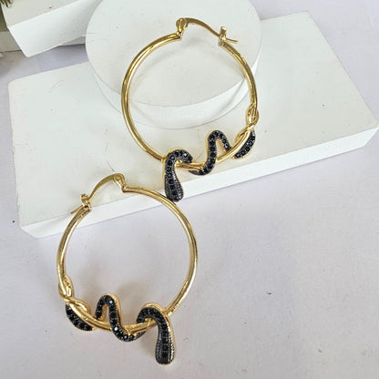 Snake Black Gold Copper Hoop Earring