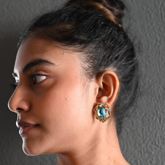 Golden With Blue Stone Stud Earring