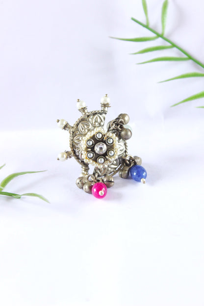 Silver Flower Design Ring With Stone