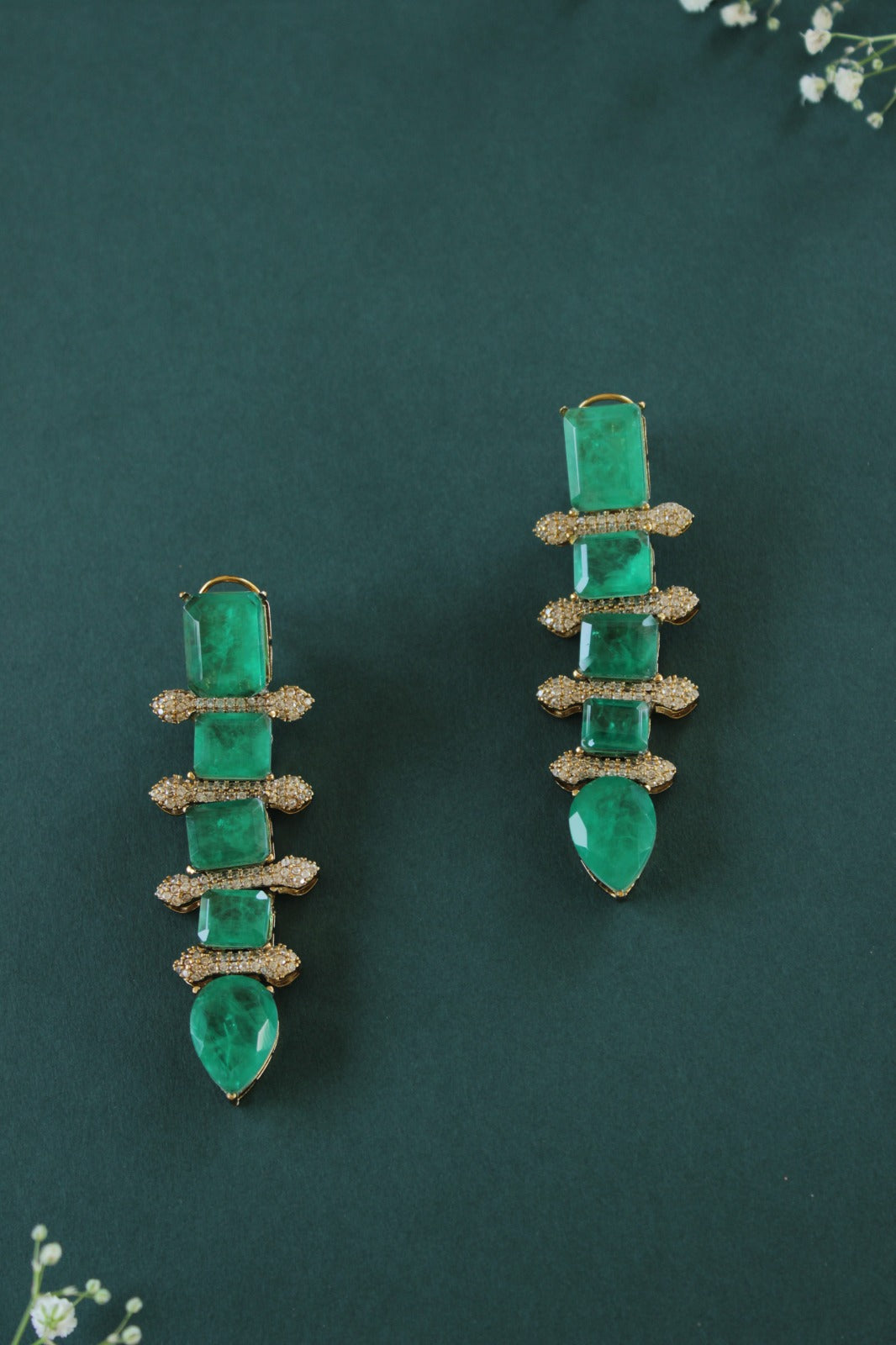 Statement Drop Earrings With Bold Green Gemstones