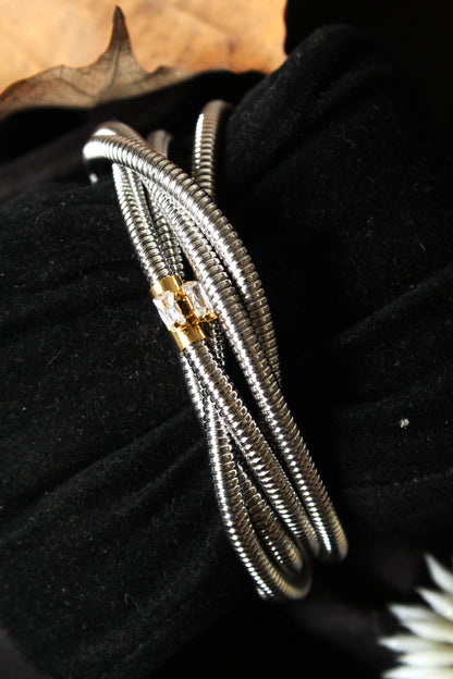 Layered Snake Stainless Steel Bracelet With Stone
