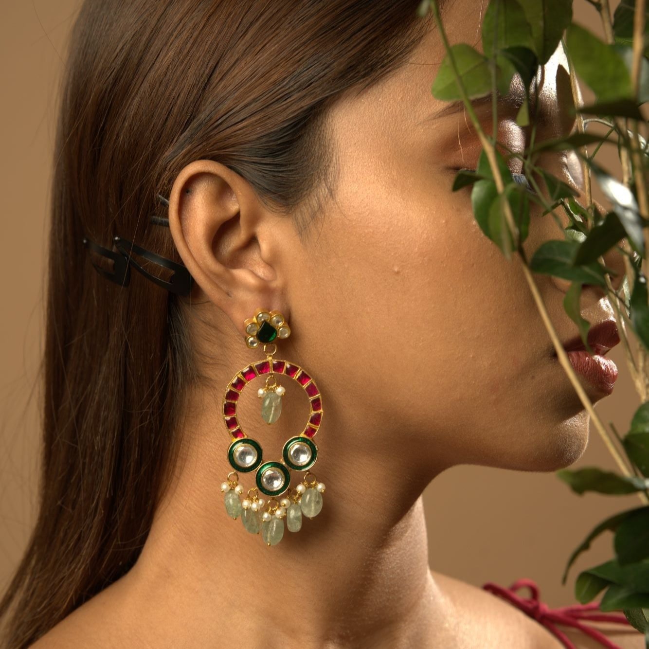 Multicolour Long Dangler With stone & Pearl