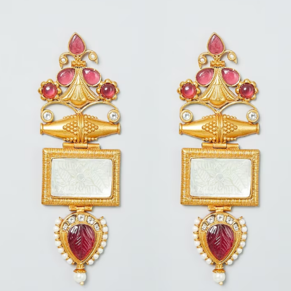 Gold finish ruby stones traditional Earrings