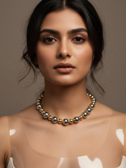 Silver & Golden Mix Glossy Balls Neckpiece