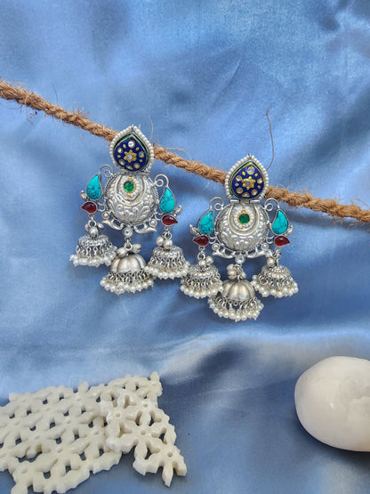 Silver Minakari Jhumka Earring