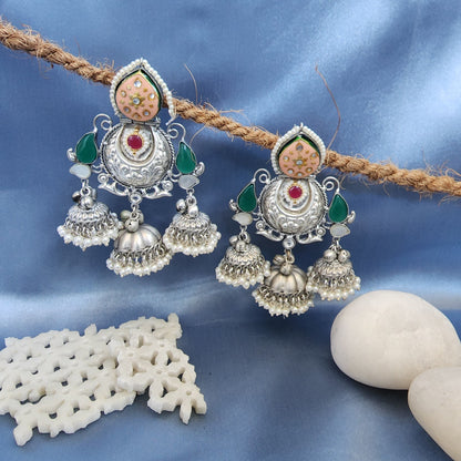 Silver Minakari Jhumka Earring