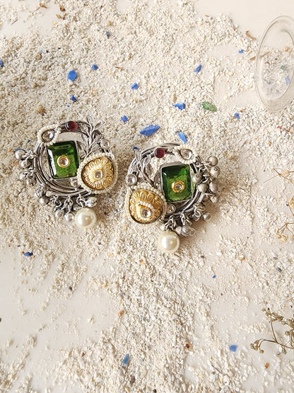 Silver Stud With Green Stone