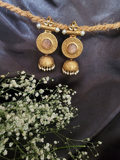 Gold finish Indian Jhumka With Pearls
