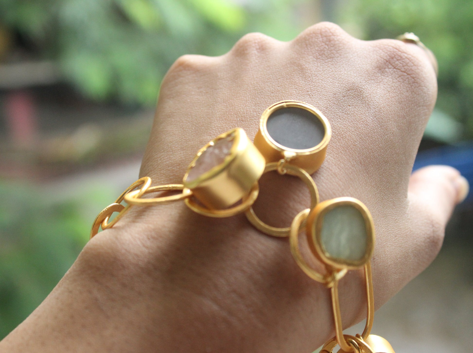 Gold Finish Chain Bracelet With Semi Precious Stone - The Bling Girll