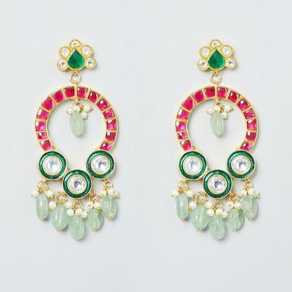 Multicolour Long Dangler With stone & Pearl