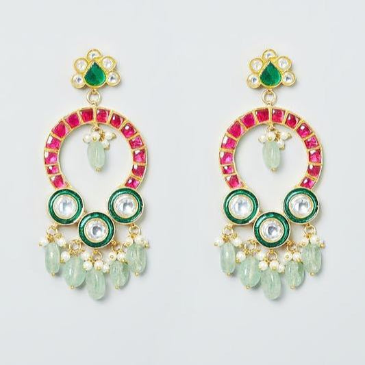 Multicolour Long Dangler With stone & Pearl