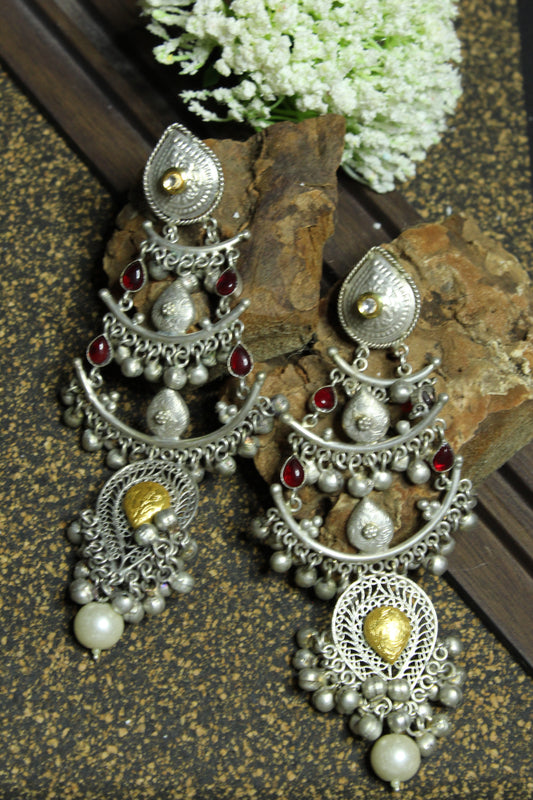 Afgani Tribal Long Dangle & Drop Earring With Green Semi Precious Stone