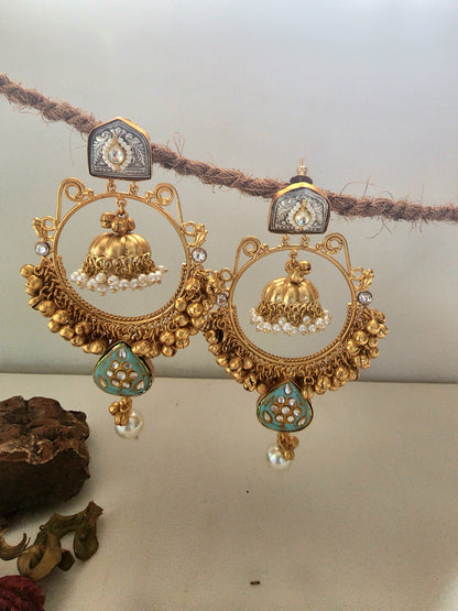 Golden And Silver Ring With Jhumka Earring