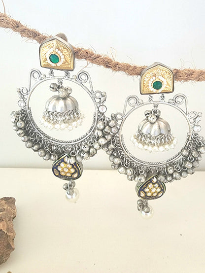 Golden And Silver Ring With Jhumka Earring