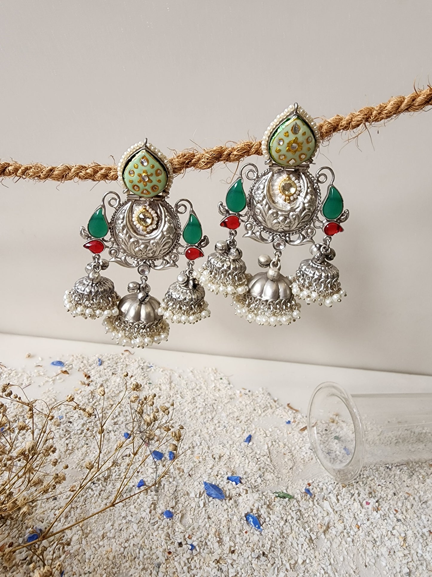 Silver Minakari Jhumka Earring