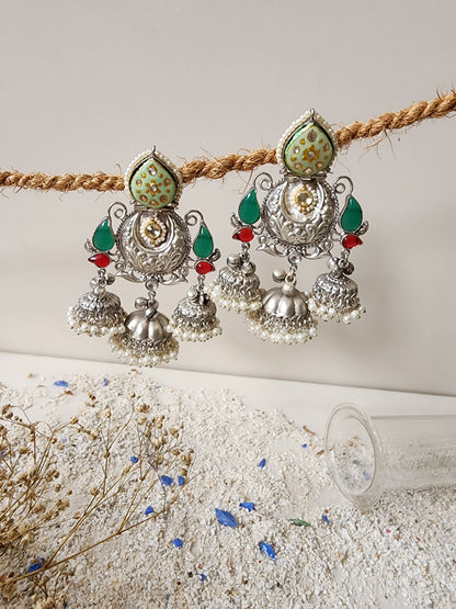 Silver Minakari Jhumka Earring
