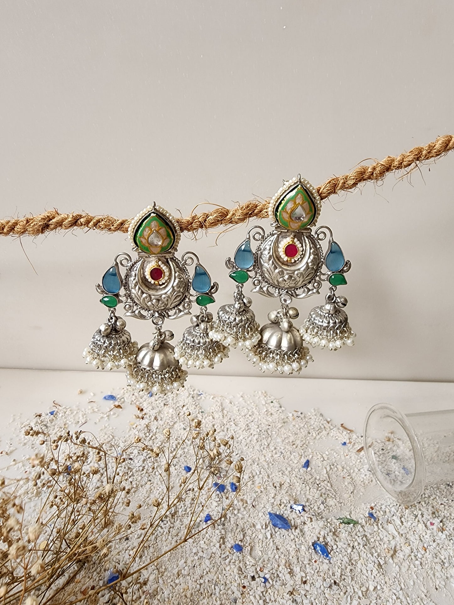 Silver Minakari Jhumka Earring