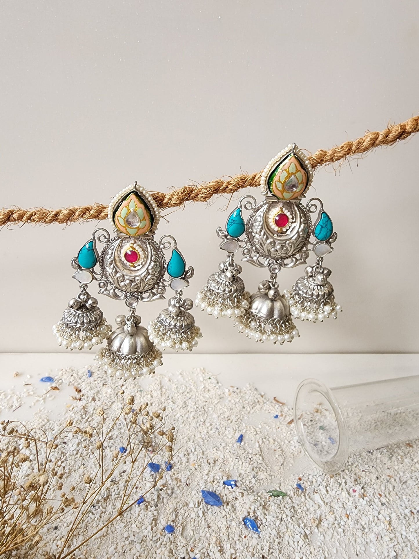 Silver Minakari Jhumka Earring