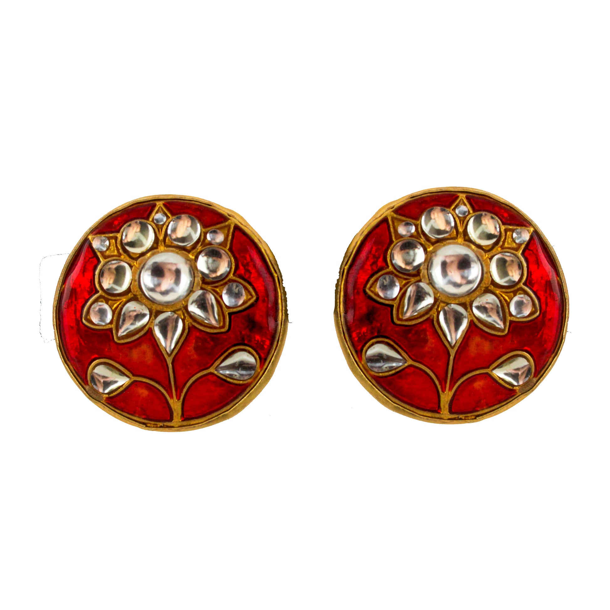 Hand Painted Stud Earrings with Kundan - The Bling Girll