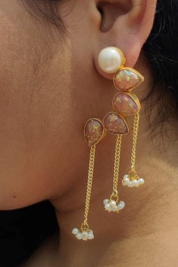 Contemporary Semi Precious Earring With Pearl drops