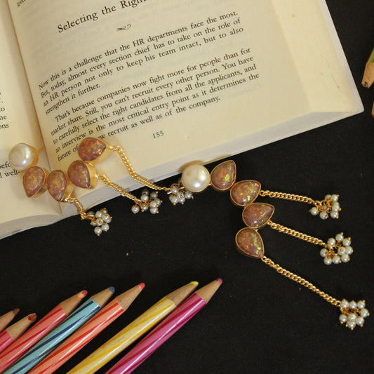 Contemporary Semi Precious Earring With Pearl drops - The Bling Girll