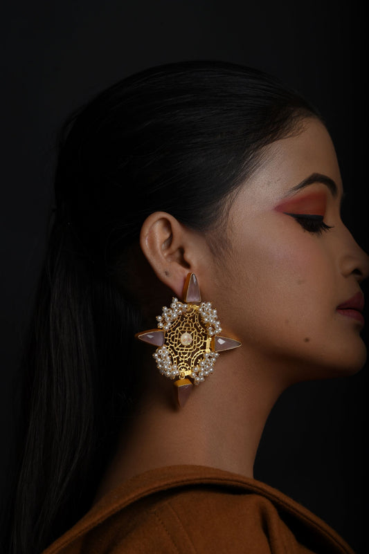 Pearl Studded Semi Precious Stone Dangle & Drop Earring