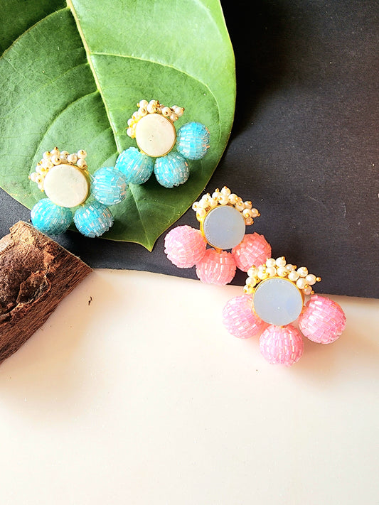 Pink Stud With Semi Precious Stone