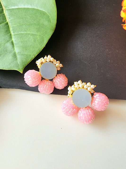 Pink Stud With Semi Precious Stone