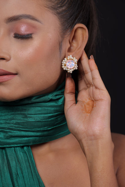 Crystal Stone Pearl Studded Stud Earring