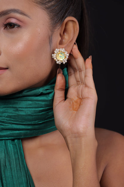Crystal Stone Pearl Studded Stud Earring