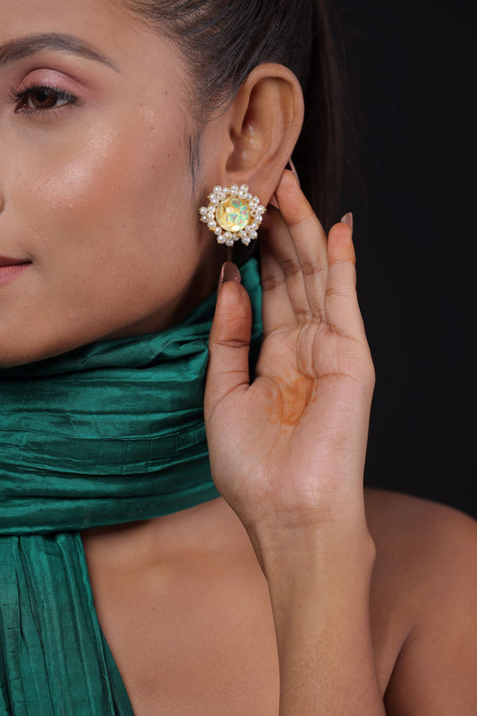 Crystal Stone Pearl Studded Stud Earring