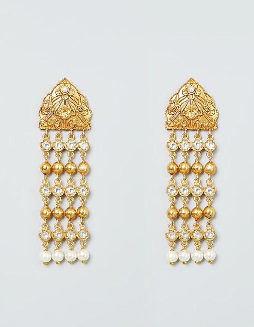 Golden Kundan Stone Studded Dangle Earring